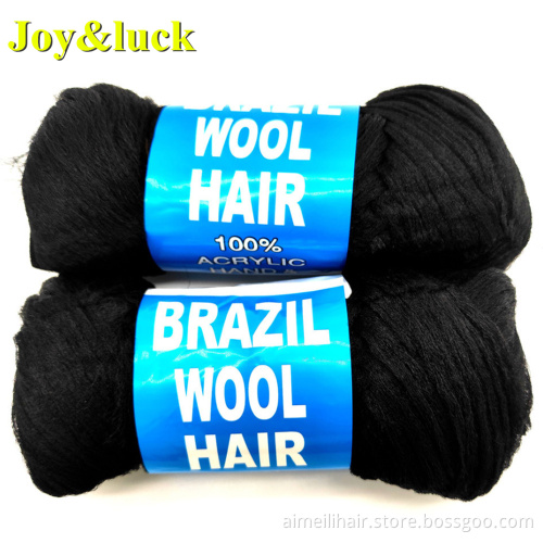 Wholesale Price Braiding African Wigs For black Women Synthetic 80g/ball Black Brazilian Wool Hair Synthetic Fiber For Braiding